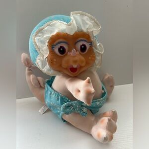 VTG 1990's Dan Dee Baby Dinosaur 12" Plush Rubber Face Dino Blue Diaper & Bonnet